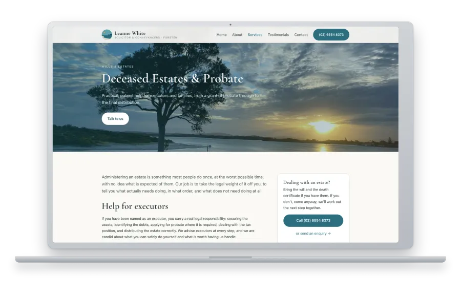 Deceased Estates & Probate landing page, Leanne White Solicitor