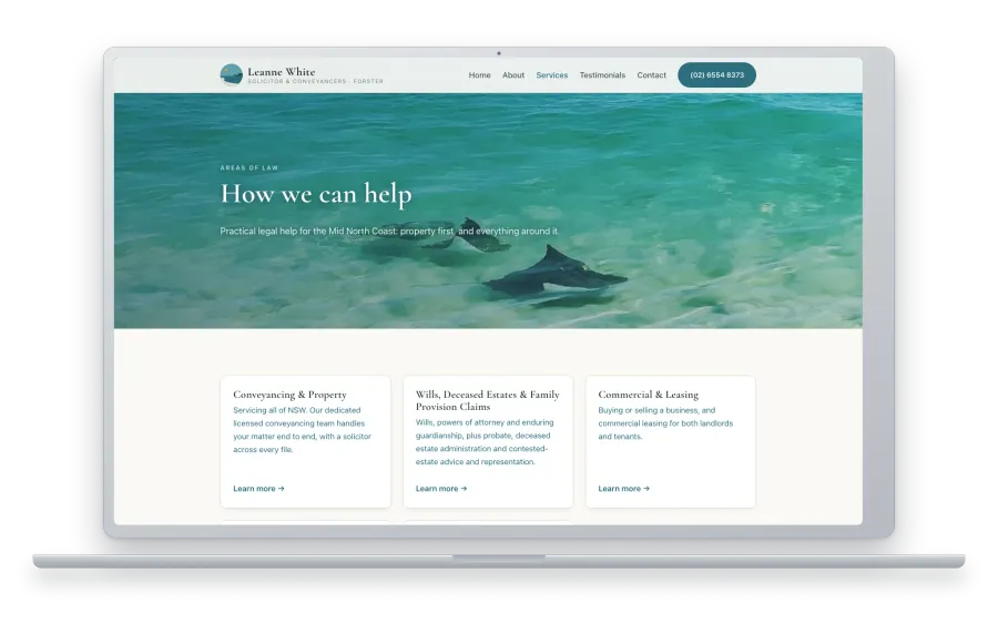 Services overview page, Leanne White Solicitor