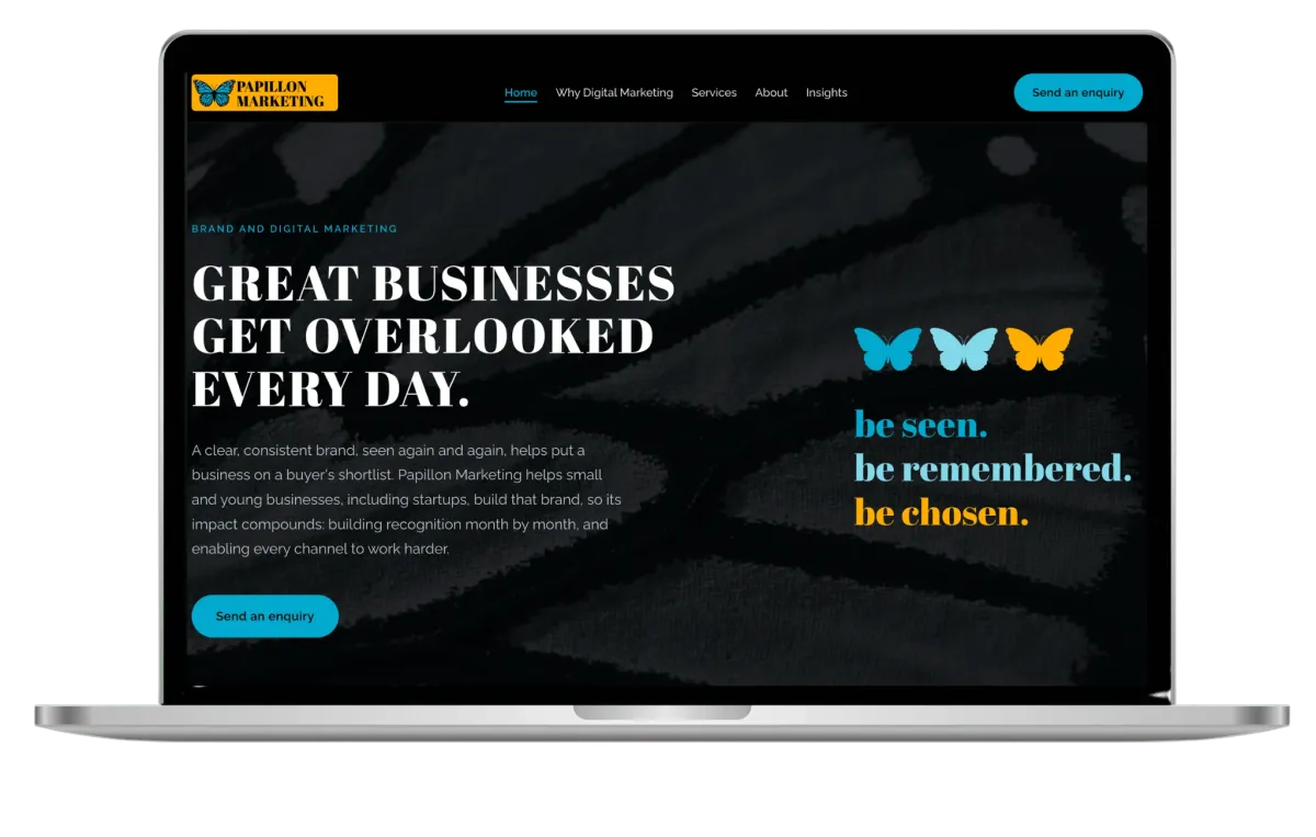 Papillon Marketing website: brand by Papillon, site by Aussi Logique